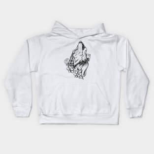 Wolf drawing Black ink! Kids Hoodie